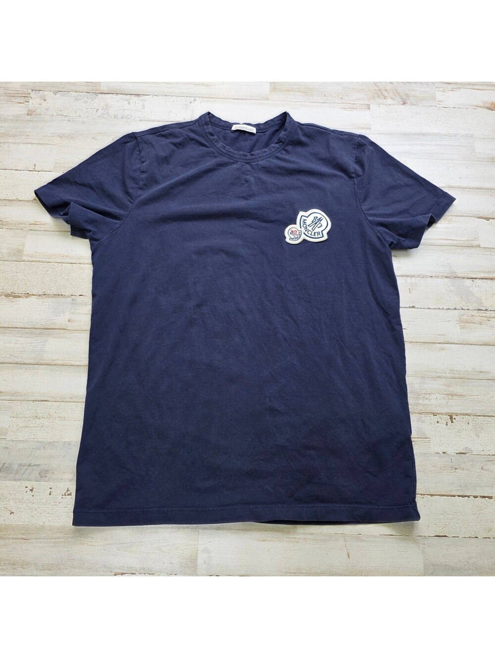 Moncler Men's Navy Blue Double Logo Patch Cotton Crewneck T-Shirt Size M/L